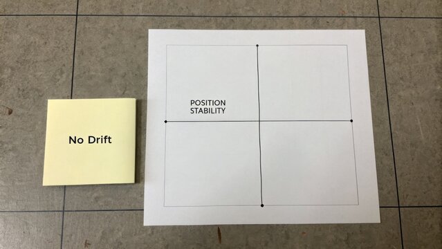 Conceptual diagram showing position stability and no drift with coordinates and labeled quadrants for visualization of data analysis