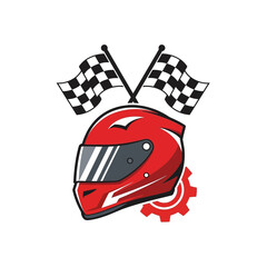 Obraz premium Racing Helmet and Checkered Flags Logo Icon