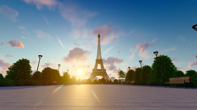 Aerial view of the Eiffel Tower in Paris(3D software Lumion makes non-AI)
