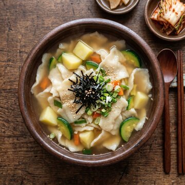 쫄깃한 반죽을 떼어 넣은 뜨끈한 수제비