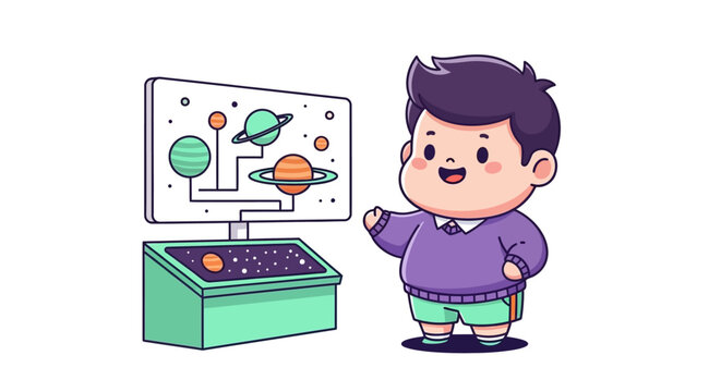 Happy Boy Presenting Solar System Educational Project.