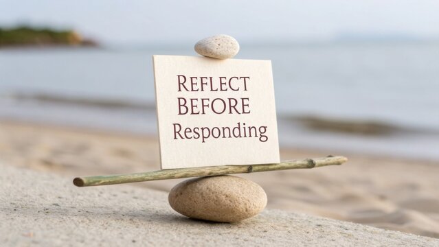 Reflect Before Responding: A Thoughtful Reminder on a Calm Beach Setting for Mindfulness and Reflection