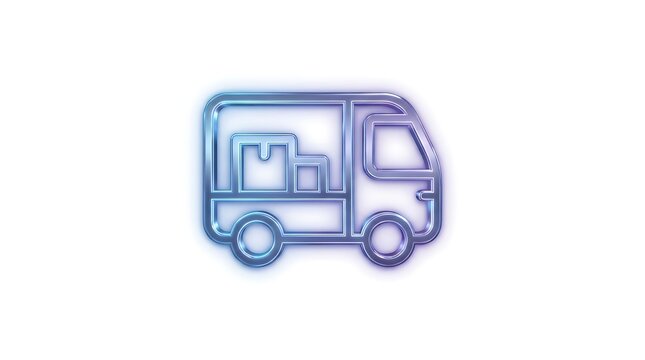 Compact delivery van icon in futuristic metallic blue wireframe style on plain background