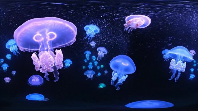 Exploring ocean life in 360 VR with jellyfish swimming freely underwater