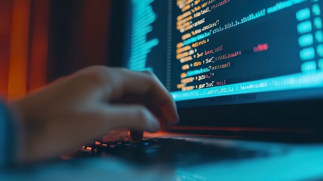 Person practicing coding on a computer, programming, digital skills,