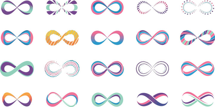 Colorful infinity symbols and loops design collection Vector