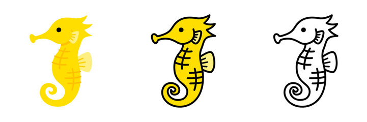 タツノオトシゴのイラストセット ポップでかわいい海の生き物 © nyaramero