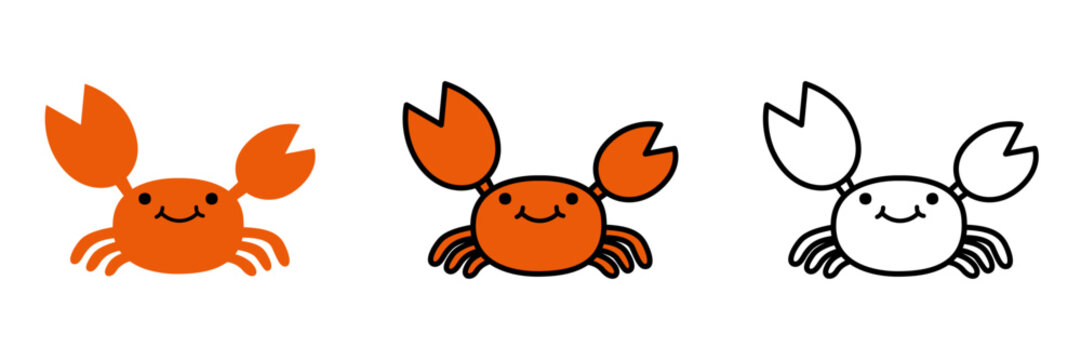 カニのイラストセット ポップでかわいい海の生き物