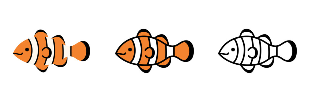 クマノミのイラストセット ポップでかわいい海の生き物