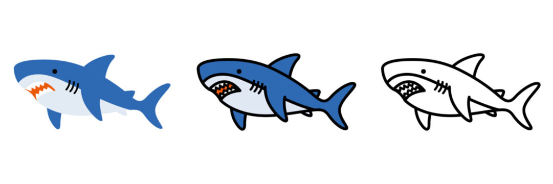 サメのイラストセット ポップでかわいい海の生き物