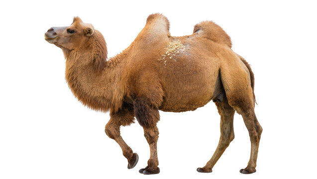 Dromedary camel with one hump brown fur, walking