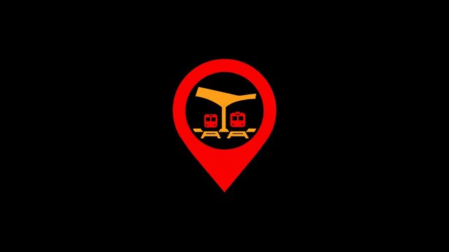 Red map pin icon with underground metro or train station symbol on black