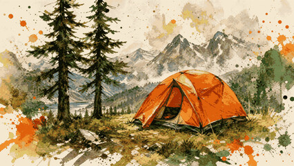 adventure orange tent isolated watercolor vector illustration svg © Arun168