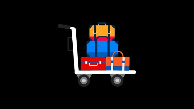 Travel luggage and suitcase icons falling down motion background baggage