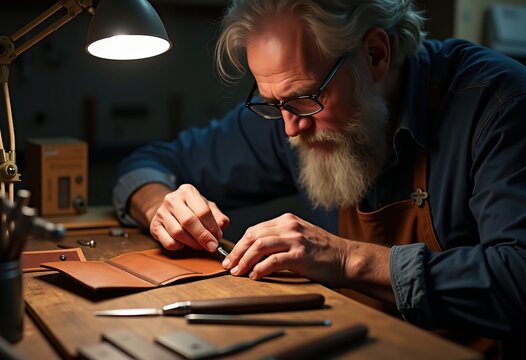 Leatherworker Crafting Custom Wallet Precision Hand Tools Artisanship Durable Craft Accessories