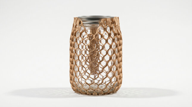 Eco Friendly Mason Jar Protected by Brown Honeycomb Paper Wrap