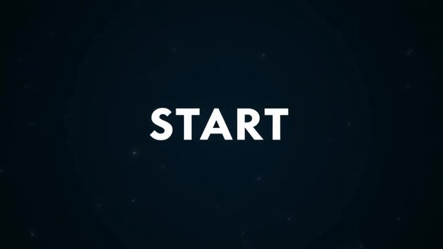 Slow zoom in of start text scaling with glow fading against starry dark space background for intro title animation