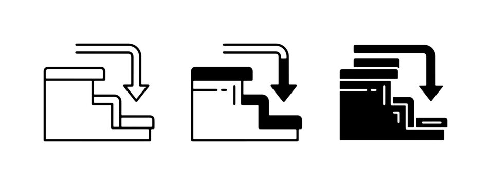 Stairs Down Arrow Icons, Step Down Vector Graphics, Descent Symbol Set