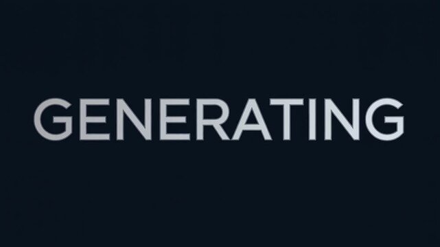 Static shot of animated text generating with vertical loading dots and pulsing glow on dark digital screen background