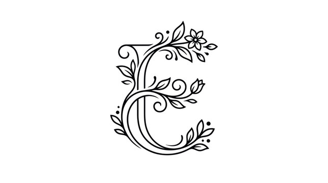 Elegant Floral Letter E Monogram - Vintage Botanical Alphabet Design