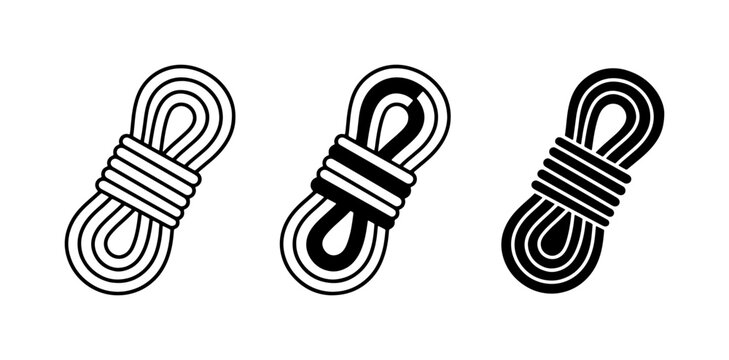 Coiled Rope Icons, Climbing Cord Vector Graphics, Outdoor Adventure Equipment Symbols
