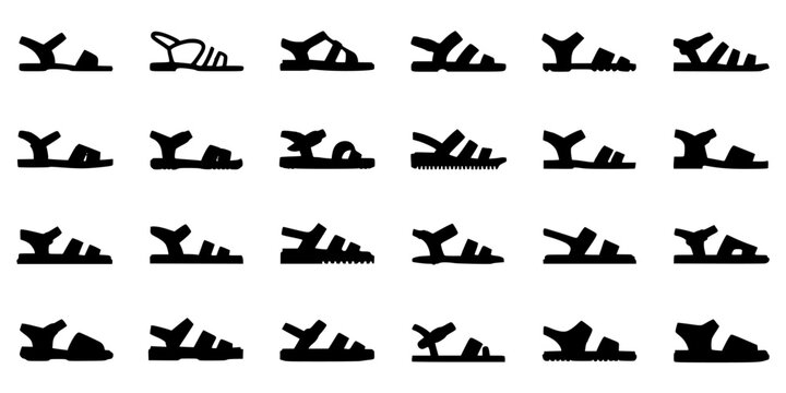 Sandals in Various Styles and Designs Shown in a Grid Pattern Featuring Footwear, Casual, Summer with Beach and Flip-Flops Elements for Slides