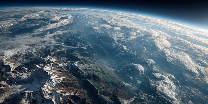 Stunning View of Earth from Space with Clouds and Blue Atmosphere.