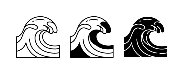Fototapeta premium Ocean Wave Icons, Stylized Sea Swell Designs, Minimalist Water Motion Graphics