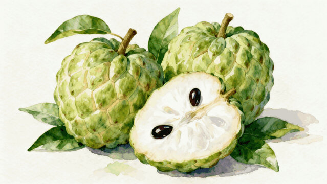 pure fruit fresh custard apple isolated watercolor vector illustration svg