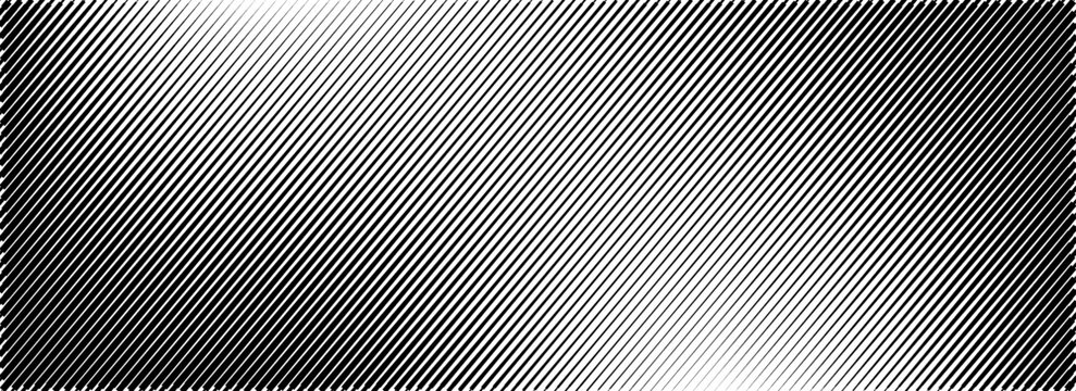 Halftone line gradient texture. Black diagonal stripe gradation background. Repeated slanted strokes pattern backdrop. Vibrating parallel lines wallpaper. Vector art