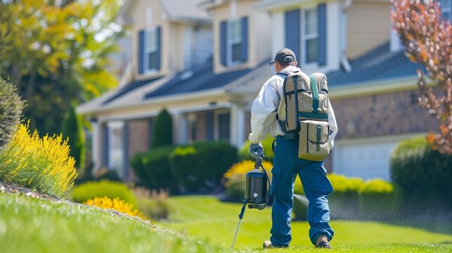 Professional pest control application on lush green lawn for effective pest management solutions