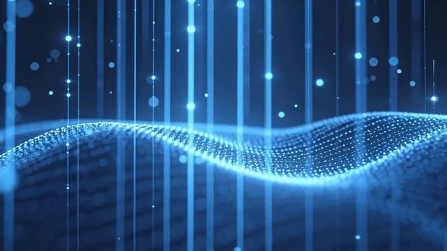 Abstract blue wave pattern with glowing dots