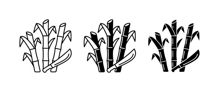 Sugar Cane Harvest Icons, Agricultural Crop Symbols, Sweetener Plant Graphics