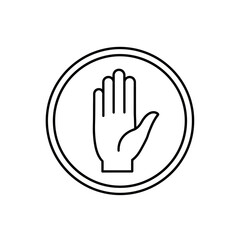 Obraz premium Circular outline icon featuring a hand stop gesture.