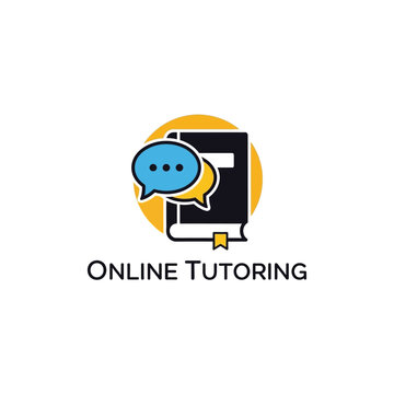 Circular online tutoring logo with book and chat.