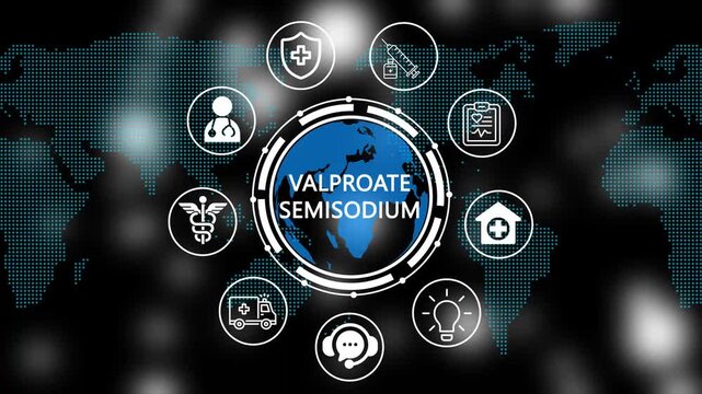 valproate hemisodium Modern Digital Healthcare Concept with Global Medical Communication Network. 4k animation video