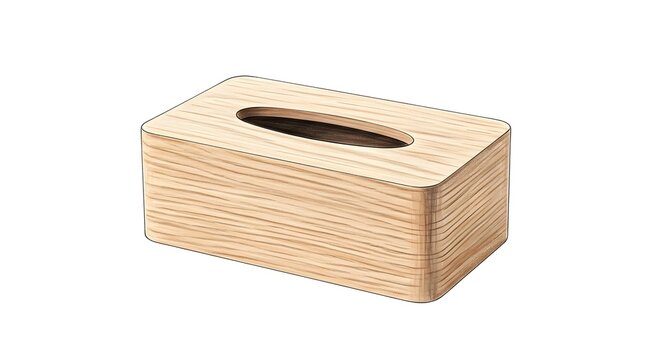 Minimalist wooden tissue box on white background.