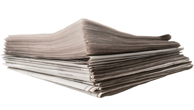 Stack of folded newspapers, isolated on transparent background