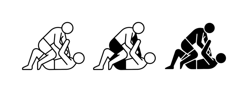 Grappling Fight Icons, Combat Sports Figures, Martial Arts Action Poses, Submission Holds