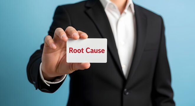Root cause analysis rca business professional holding card with text