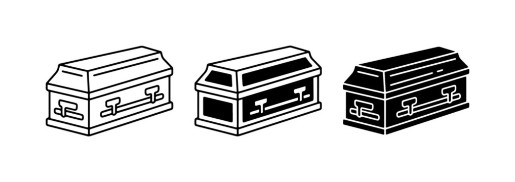 Funeral Coffin Icons, Death Symbol Vector Graphics, Burial Casket Set