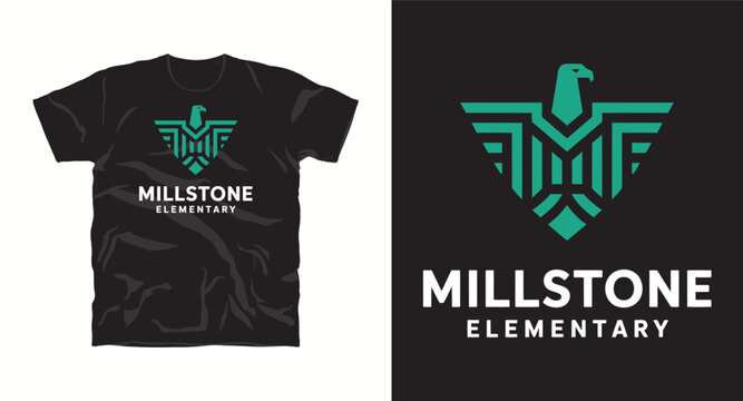 Millstone elementary school logo, initial m with eagle geometric style vector t-shirt design concept.