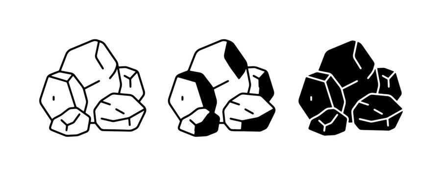 Coal Icons, Black Rocks, Mineral Clusters, Energy Resources, Fuel Icons