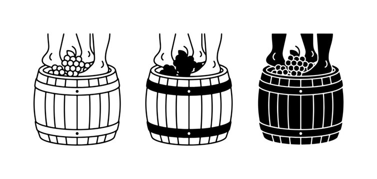 Grape Stomping Icons, Wine Making Process, Traditional Vineyard Harvest