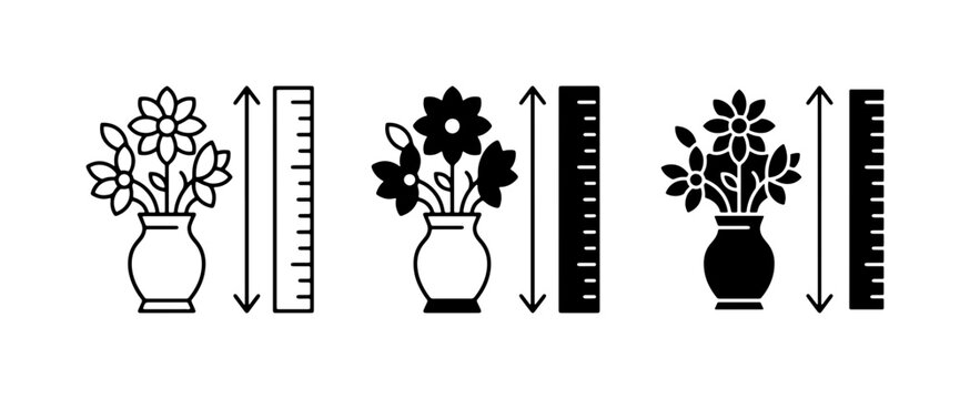 Floral Arrangement Size Icons, Vector Measurement Graphics, Botanical Height Indicators
