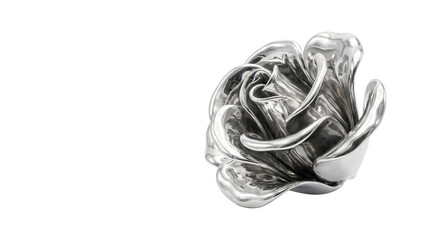 Naklejka premium Vintage silver rose jewelry, elegant metallic flower sculpture, antique chrome floral ornament with reflective petals and intricate details isolated PNG with Transparent Background