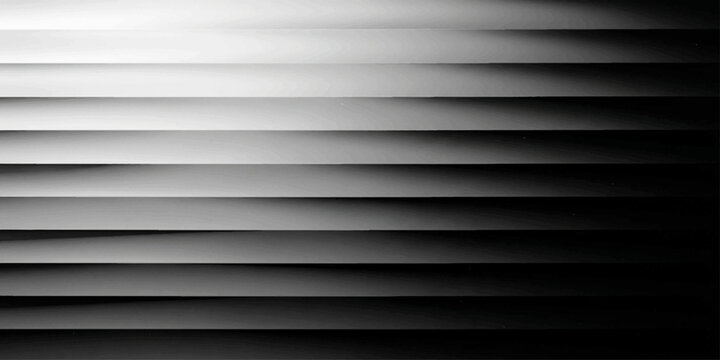 A textured black and white striped background featuring a closeup pattern of horizontal metallic steel blinds and iron shutter lines on a gray wall surface