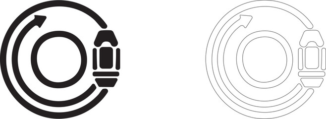 Orbital docking vector icon, automatic capture system symbol, spaceport, airlift lock, orbit trajectory and astronautics. © PicMag