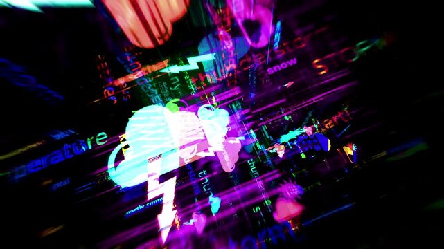 Weather meteorology forecast symbol technology loop concept. Abstract sign on glitch screens seamless and looped.
