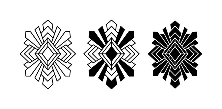 Art Deco Geometric Ornaments, Vintage Decorative Elements, Black and White Stylized Designs